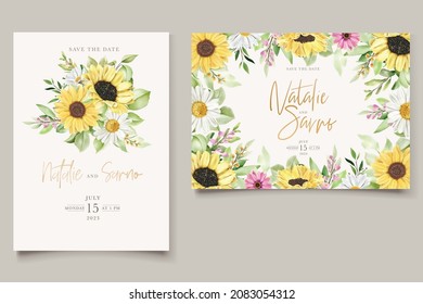 watercolor sunflowers wedding invitation card set