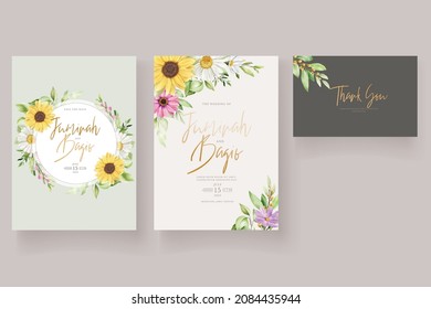 watercolor sunflowers wedding invitation card set