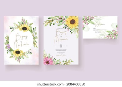 watercolor sunflowers wedding invitation card set