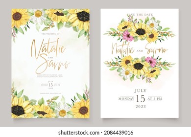 watercolor sunflowers wedding invitation card set