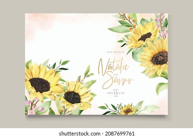 watercolor sunflowers wedding invitation card set