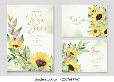 watercolor sunflowers wedding invitation card set