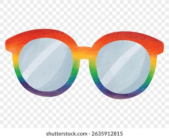 Watercolor sunglasses with rainbow lenses, representing cheerful summer pride vibes and freedom. vector