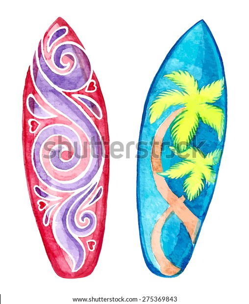 Watercolor Surf Board Vector Stock Vector (Royalty Free) 275369843