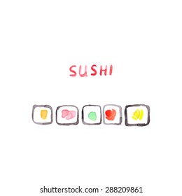 Watercolor sushi set  in vector - for menu, poster and other