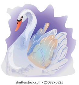 Watercolor Swan on A Pond Vector Illustration