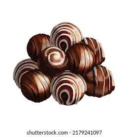 Acuarela de un vector dulce de chocolate oscuro sobre fondo blanco, genial para tarjetas, carteles, cabeceras, afiches de fiesta o decorar tu obra de arte.