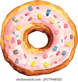 Aquarell süße Donuts mit Obst und Schokolade glasierte Topping . Hochwertige handbemalte Aquarell Food Illustration