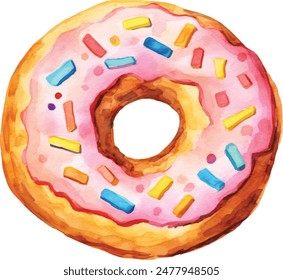 Aquarell süße Donuts mit Obst und Schokolade glasierte Topping . Hochwertige handbemalte Aquarell Food Illustration