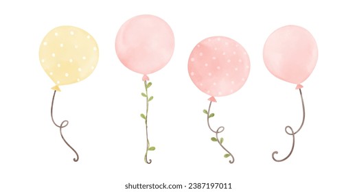 Watercolor sweet pink balloon For nursery birthday kids Print for invitation card Poster Template