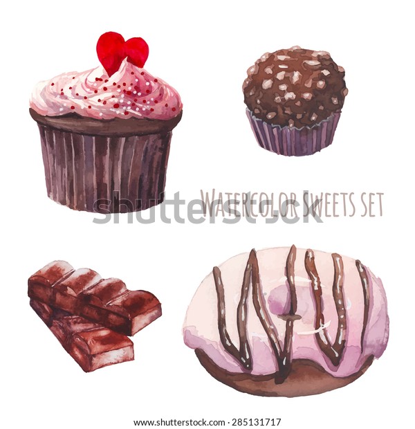 Watercolor Sweets Set Hand Drawn Chocolate Stock Image Download Now