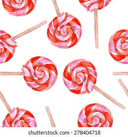 Watercolor tasty lollipop in vintage style, vector seamless pattern