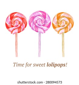 Watercolor Tasty Lollipop In Vintage Style, Vector