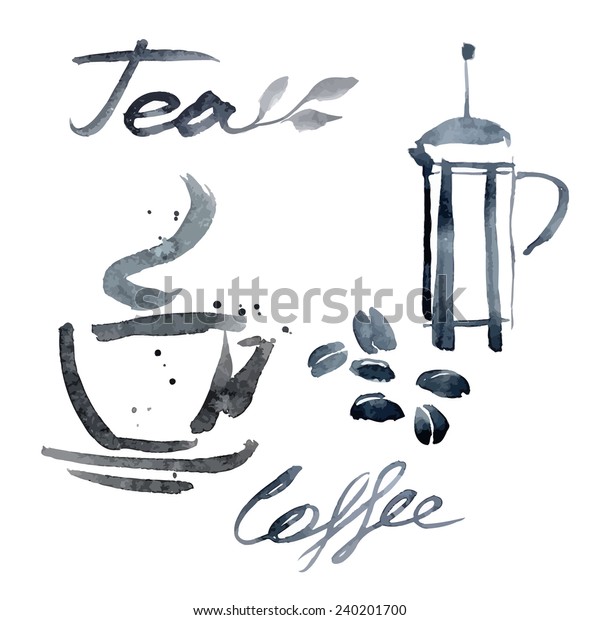 Watercolor Tea Coffee Drawing Stock Vector (Royalty Free) 240201700