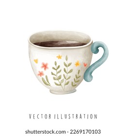 Watercolor of tea cup. Vector illustration