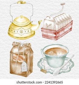 watercolor tea element collection set