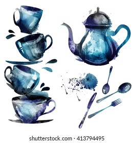 Watercolor tea set