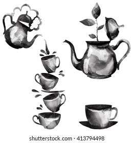 Watercolor tea set