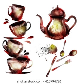 Watercolor tea set