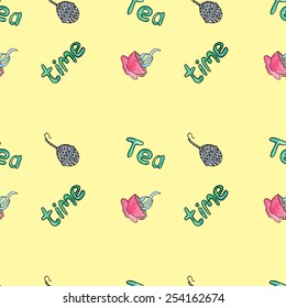 watercolor tea set. seamless pattern.
