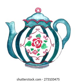 Watercolor teapot on the white backgrounds. Vector illustration.