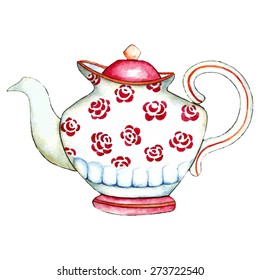 Watercolor teapot on the white backgrounds. Vector illustration.