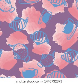 watercolor teapot seamless pattern design. Perfect for textile and homeware