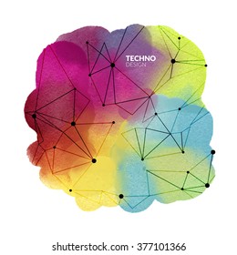 Watercolor tech background with triangles connections