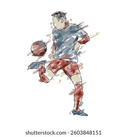The watercolor technique creates a dynamic and energetic feel, capturing the motion of the player and the ball.