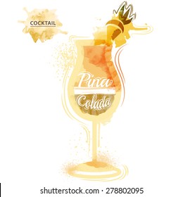 watercolor techniques vector cocktail pictures. Hand drawn illustration of cocktail. Vintage Cocktail Party Invitation Poster.  Cocktail