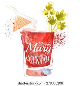 watercolor techniques vector cocktail pictures. Hand drawn illustration of cocktail. Vintage Cocktail Party Invitation Poster. Bloody Mary Cocktail