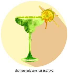 watercolor techniques vector cocktail pictures. Hand drawn illustration of cocktail. Vintage Cocktail Party Invitation Poster.  Cocktail
