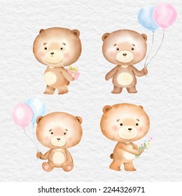 watercolor teddy bear character cute collection