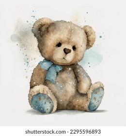 arte de dibujo de oso de peluche acuarela con un poco de tristeza