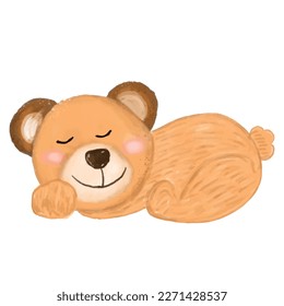 Watercolor teddy bear sleeping gesture. Perfect for kids fabric, textile, nursery wallpaper.