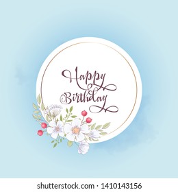 Watercolor template for a birthday wedding celebration with flowers and space for text. Hand drawing. Vector illustration