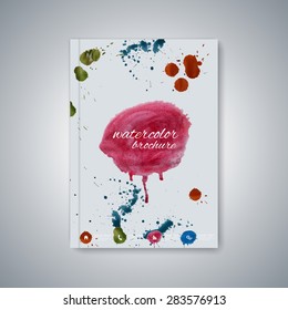 Watercolor template brochure, magazine, flyer, booklet, cover or report in A4 size for your design . Vector Illustration.