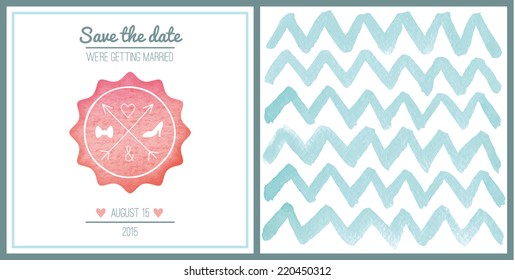 Watercolor template of a wedding card. EPS 10. No transparency. No gradients.
