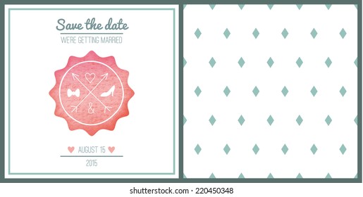 Watercolor template of a wedding card. EPS 10. No transparency. No gradients.