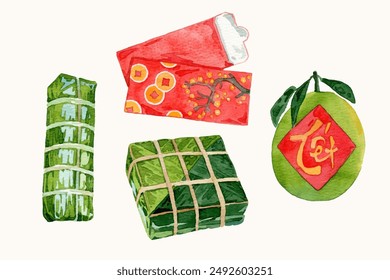 Watercolor Tet food elements collection