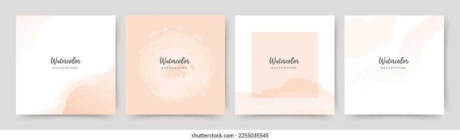 Watercolor texture abstract neutral soft background in gentle pastel pink color. Vector illustration set for cover, card, poster, invitation, flyer, brochure, magazine, social media post, banner