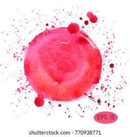 watercolor texture bright pink circle, frame for text or logo, hand drawn round with splashes, vector design elements