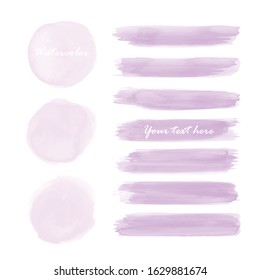 Watercolor Texture With Brush Strokes. Set Of Pastel Purple Watercolor Stain. 