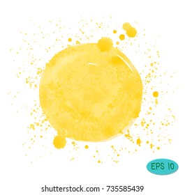 watercolor texture colorful circle, frame for text or logo, hand drawn round with splashes, vector design elements