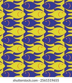 Watercolor texture fish seamless pattern blue color fish Pattern.