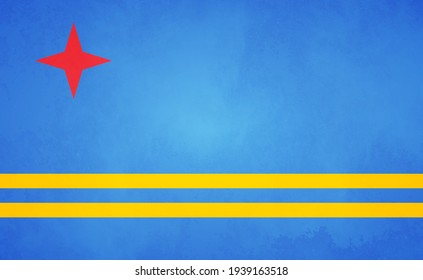 Watercolor texture flag of Aruba. Creative grunge flag of Aruba country with shining background