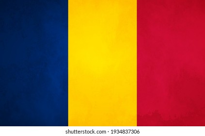 Aquarell-Textur-Fahne des Tschad. Kreative Grunge-Flagge des Tschad-Landes mit glänzendem Hintergrund