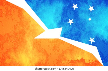 Aquarellfarbenkennzeichnung. Kreative Grunge-Flagge der Provinz Tierra del Fuego Argentinien Land mit glänzendem Hintergrund