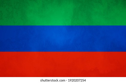 Watercolor texture flag of Dagestan. Creative grunge flag of Dagestan country with shining background
