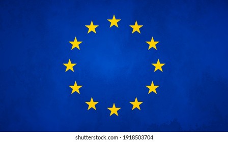 Watercolor texture flag of European Union. Creative grunge flag of European Union country with shining background